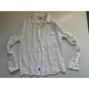 Faherty Men's Linen Button-Up Shirt, White, Long Sleeve, Lightweight Size L